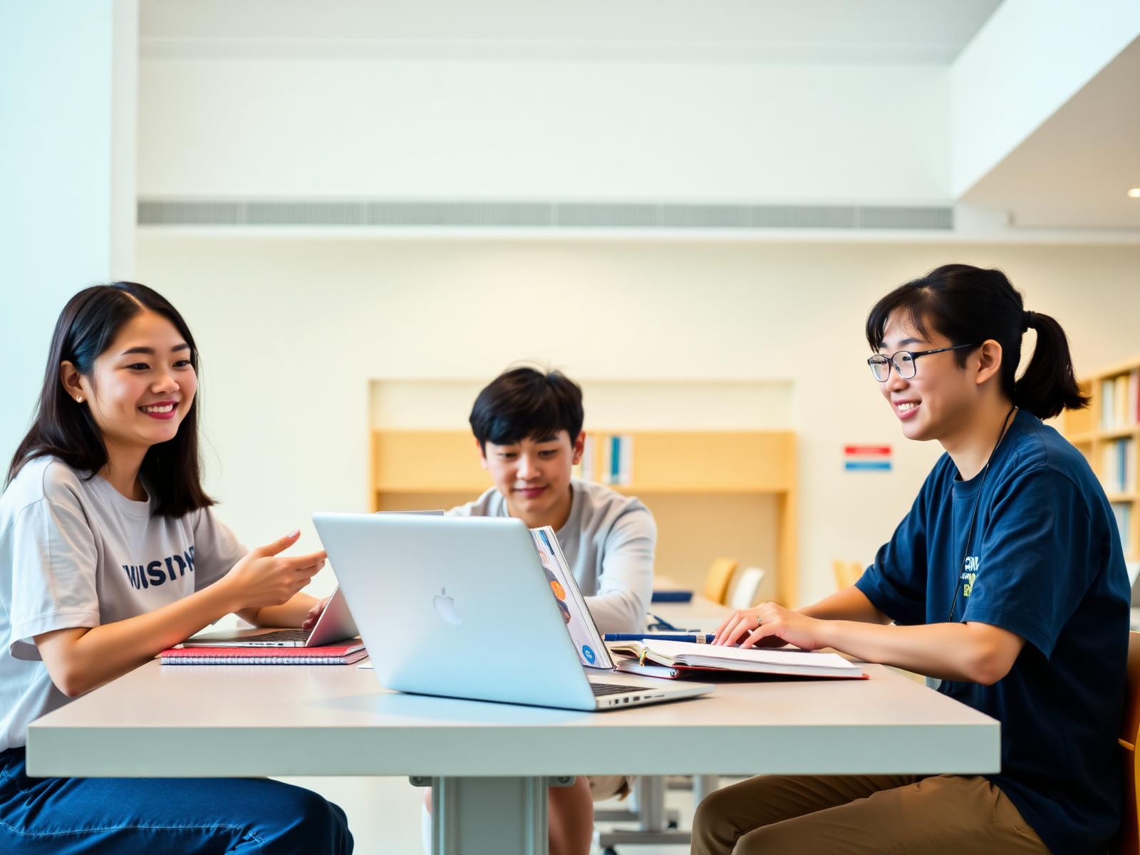 Students studying together in a library