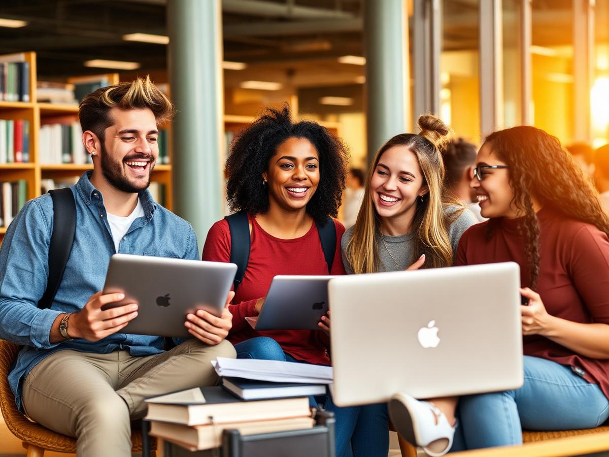Students studying together in a library